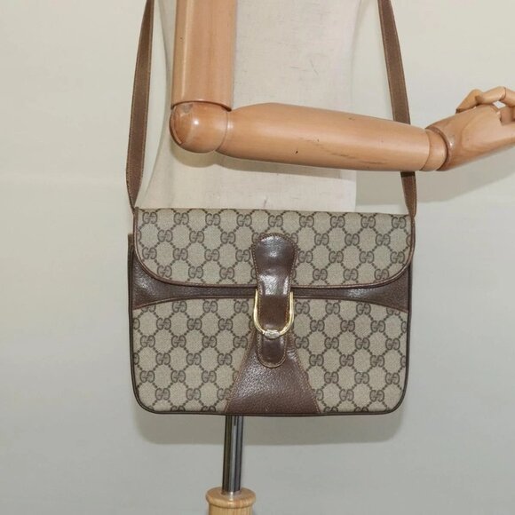 GUCCI GG Supreme Shoulder Bag PVC Beige Gold Auth th6212 - Picture 3 of 16